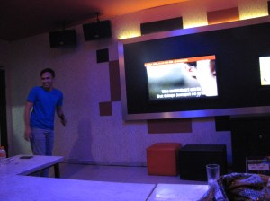 One evening, a large group that included AMINEF staff and our Bahasa Indonesia teachers went out to karaoke. This is Rizqi, one of the AMINEF staff, letting out his wild side. Everyone sang that evening, even me when 
