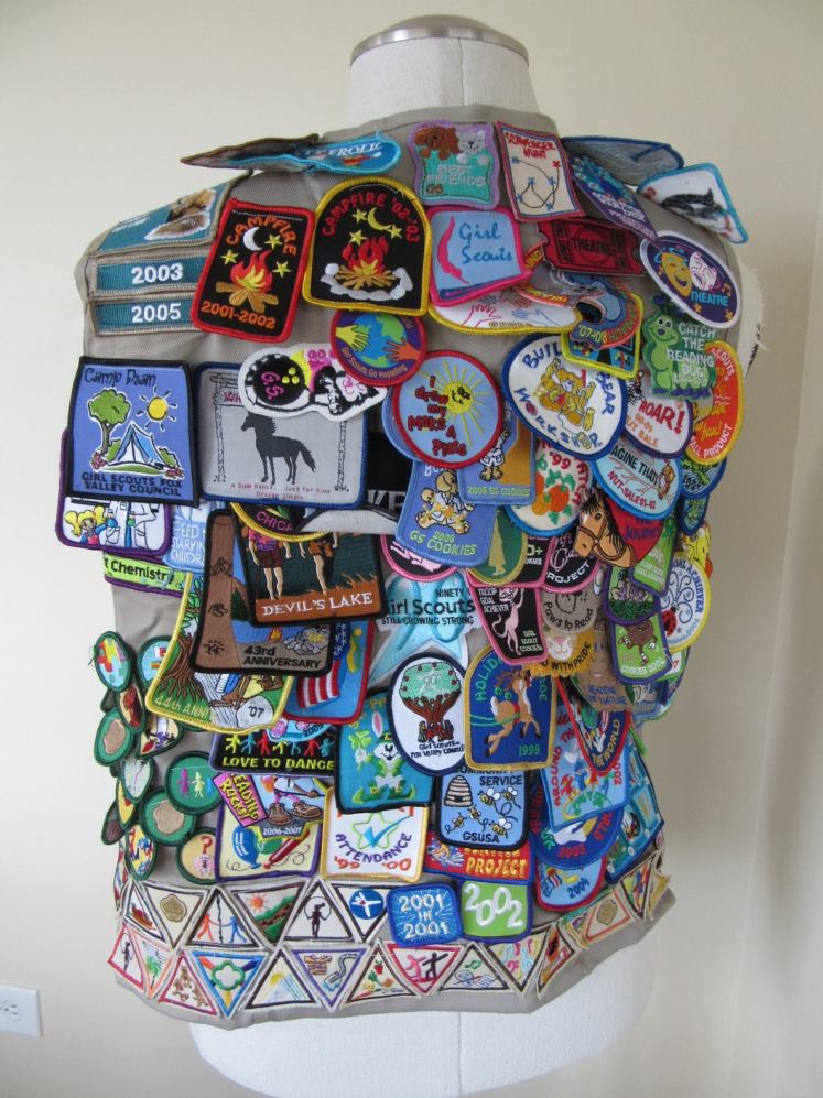 The back of my Cadette/Senior Girl Scout vest. Thanks mom for sharing this photo. 