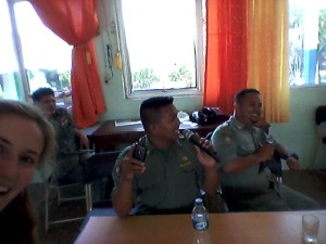 I do an unbelievable amount of singing and dancing here, anytime and anywhere. Pak Elvan is in the middle and Pak Feri, an art teacher, is on the right. They were singing at the farewell party for our interns that we had in the teacher's office earlier this week. After this photo was taken, Pak Elvan and I did a duet of 