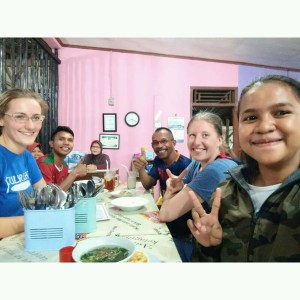 Caitlin and I at dinner on Thursday with Nico (next to me), Dea (his younger sister, next to Caitlin), and their dad (Caitlin's other side). This was a spur-of-the-moment meeting, followed by lots of (what else?) sitting, talking, and laughing at their home until after 11 p.m. -- well past my bedtime!