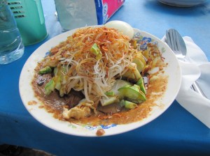 Ketoprak, an amazing mix of vegetables, hard boiled egg, tofu, noddles, fried onion, peanut sauce, and happiness. 