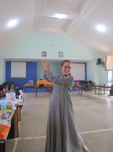 Goofin' off in the teacher's office. (BTW that is my second and third layer of clothes under there, not a baby bump. I just want to be clear.)