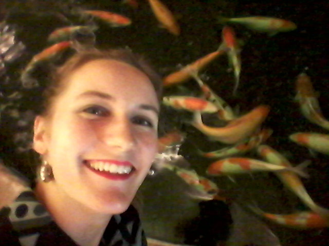 Don't be koi, darling. (Goofing off before the dinner reception.)
