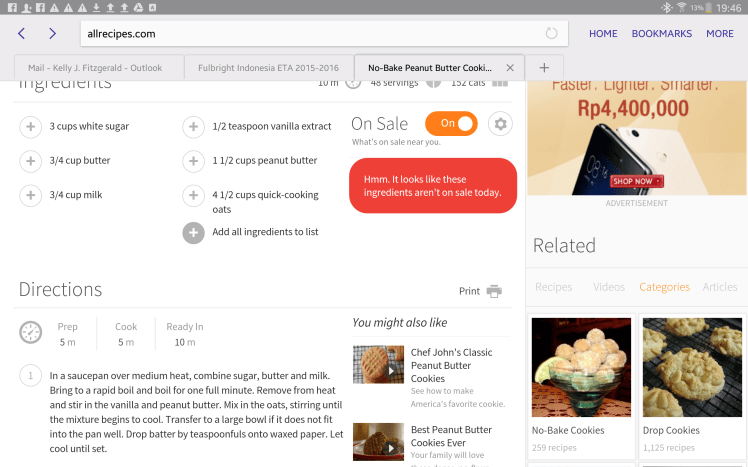 A screenshot of the recipe that I used.
