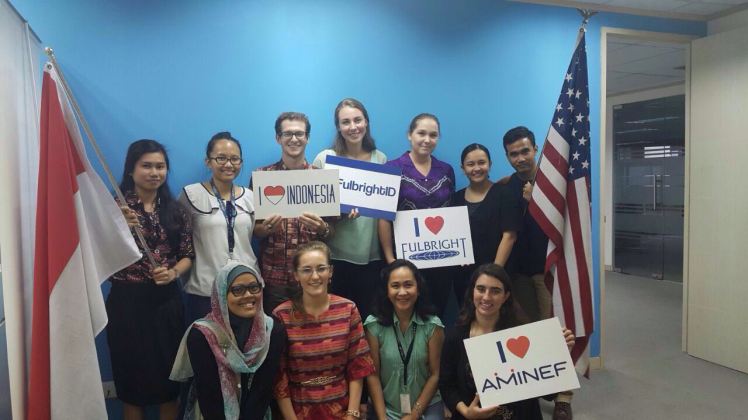 Meet the AMINEF team for 2016-2017! From left to right, top row: Bella, Thasia, Michael (SETA), Sam (SETA), Mackenzie (SETA), Astrid, Rizqi. Bottom row: Mitha, Kelly (me!), Ceacealia, Grace (RC).