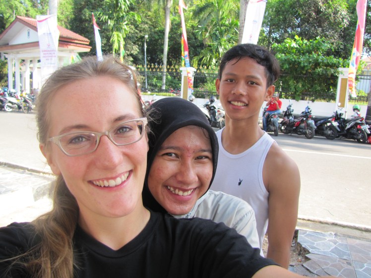 I went for a walk early Sunday morning around the hotel and ran into some former SMA3 students. Fitri, center, already graduated and is moving to Yogyakarta for college in two weeks.