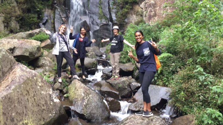 From left to right: Caroline, Krupa, Kelly (me!), and Shreya with Coban Supit Urang behind us.