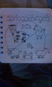 The page in my travel notebook entirely dedicated to explaining my vegetarianism. My waiter at dinner laughed when he saw it and even added how to say "I don't want oyster sauce."