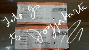 The train departs and arrives at exactly the time shown on these tickets. 